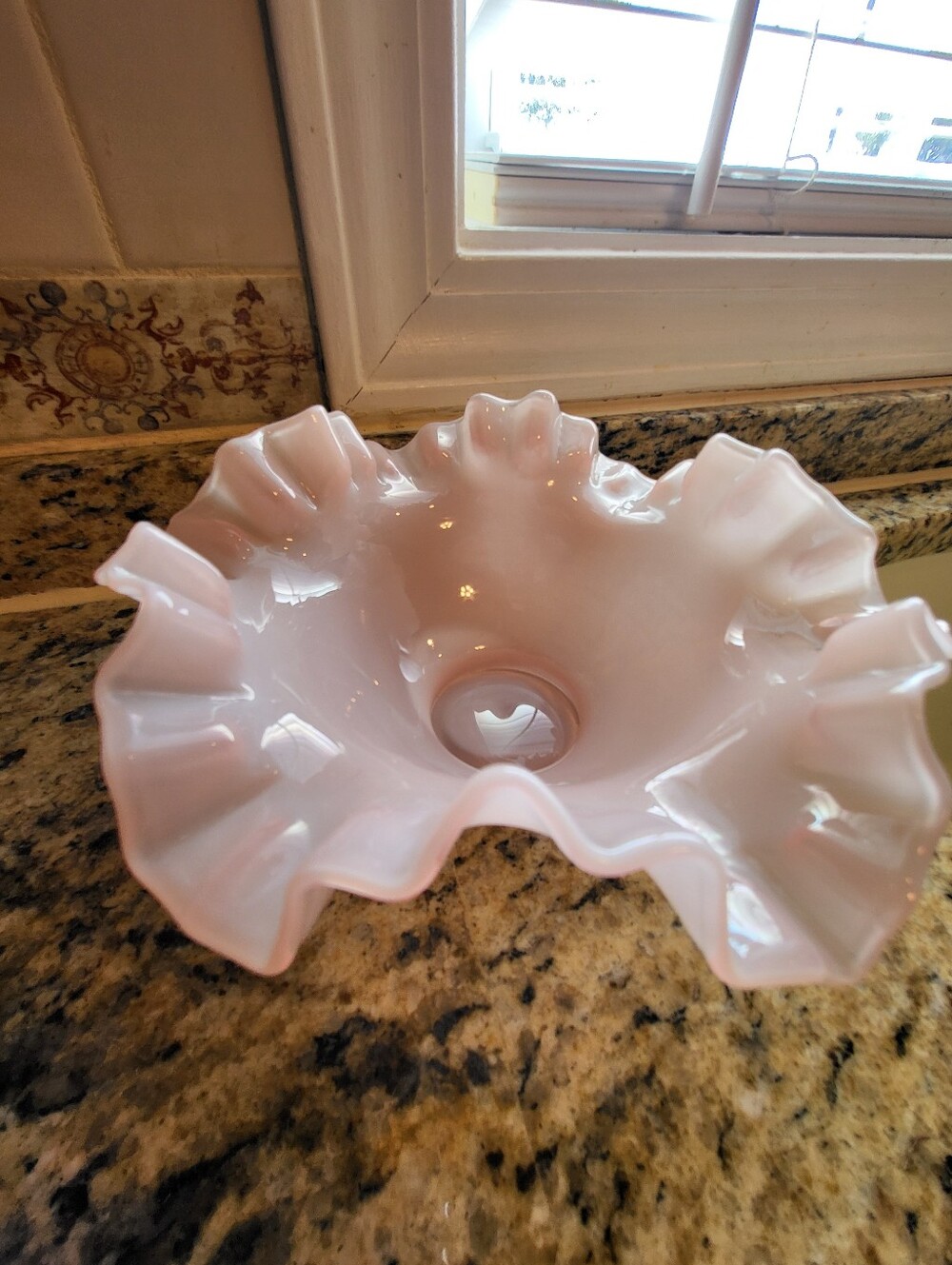 Fenton Ruffled 6 Inch Pink Milk Glass Bowl